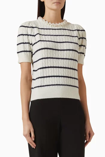 Pearl-embellished Knit Sweater in Wool Blend