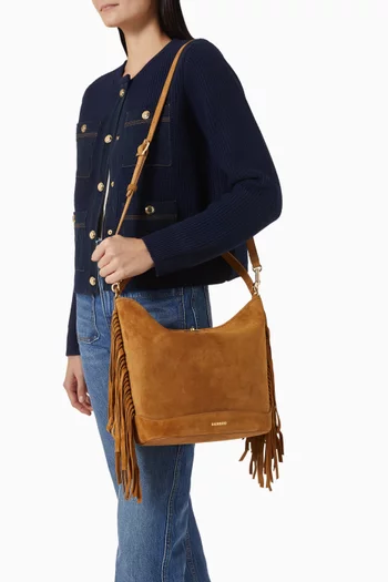 Tangoso Fringed Bucket Bag in Suede
