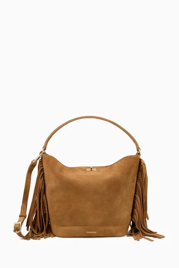 Tangoso Fringed Bucket Bag in Suede