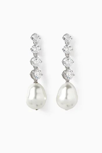 Vittoria Pearl & Crystal Drop Earrings in Sterling Silver