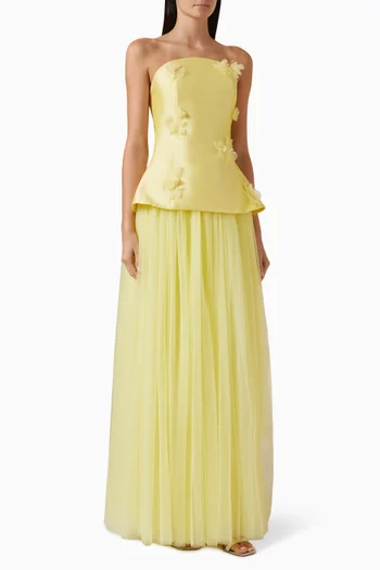 Cadenza Floral-appliqué Gown in Mikado
