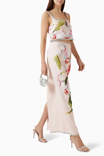 تنورة ساوثاكر بحافة مرصعة بأحجار الراين مزيج كتان