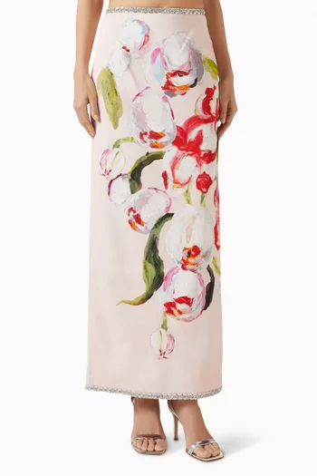 تنورة ساوثاكر بحافة مرصعة بأحجار الراين مزيج كتان