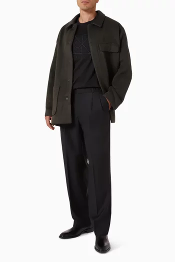 Wide Leg Travel Pants in Wool-blend Twill
