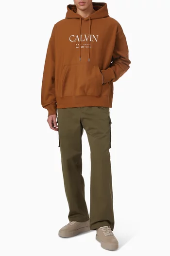 كنزة بغطاء رأس وشعار الماركة مزيج قطن