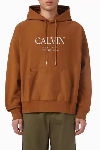 كنزة بغطاء رأس وشعار الماركة مزيج قطن