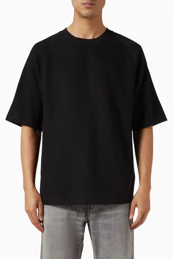 تي شيرت مريح من نسيج مضلع مزيج قطن