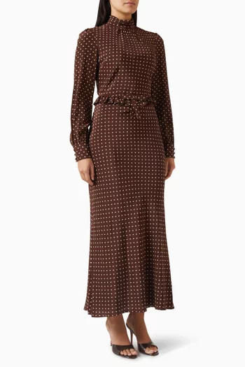 فستان متوسط الطول بنقشة منقطة