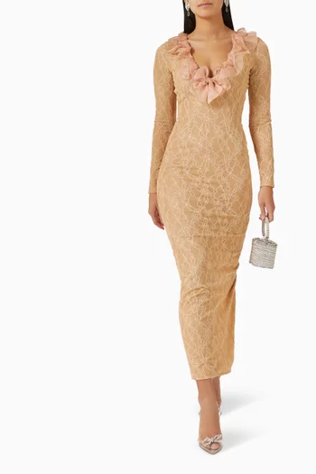 فستان سهرة بكشكش من أورجانزا دانتيل مطاطي