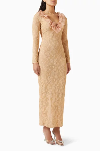 فستان سهرة بكشكش من أورجانزا دانتيل مطاطي