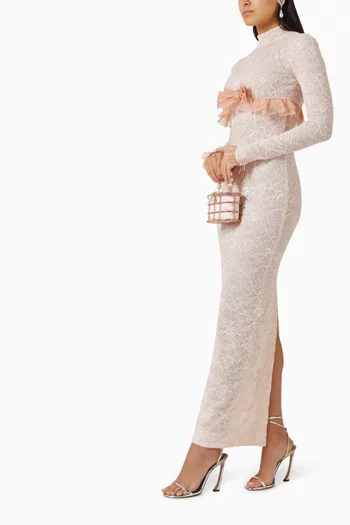 فستان سهرة بكشكش من أورجانزا دانتيل مطاطي