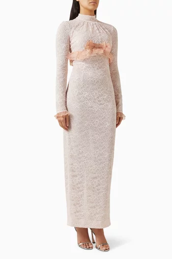 فستان سهرة بكشكش من أورجانزا دانتيل مطاطي