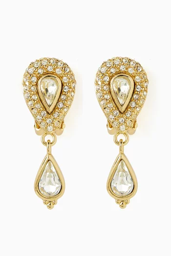 أقراط دائرية متدلية بمشبك مرصعة بكريستال من الثمانينيات