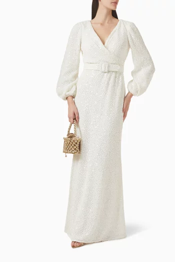 Sequin-embellished Belted Gown