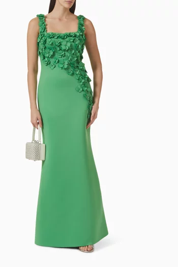 Floral-appliqué Gown in Scuba
