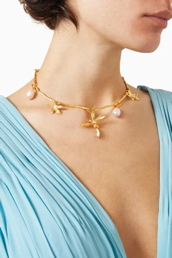 Jasmine Flower Necklace in 22kt Gold-plated Brass