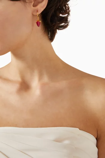 أقراط دائرية ميني بتصميم التوت الأحمر نحاس مطلي بلون ذهبي