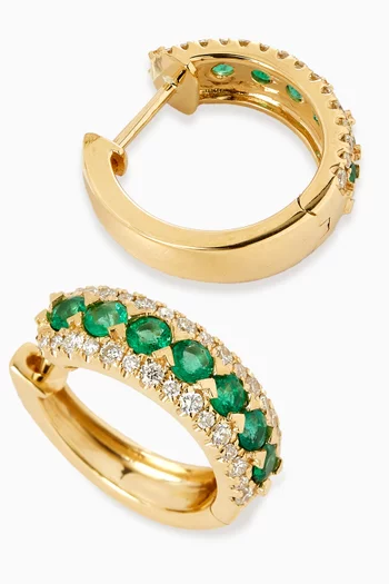 Cosmic Emerald & Diamond Huggie Earrings in 18kt Gold