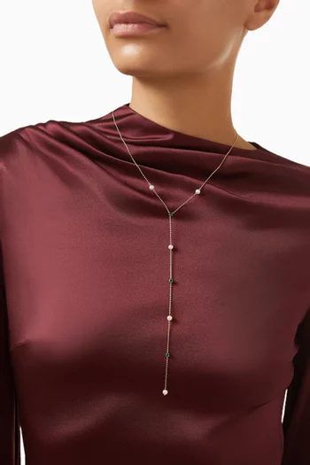 Aether Pearl & Emerald Lariat Necklace in 18kt Gold