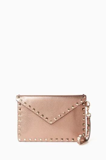 Rockstud Clutch in Laminated Calfskin Leather