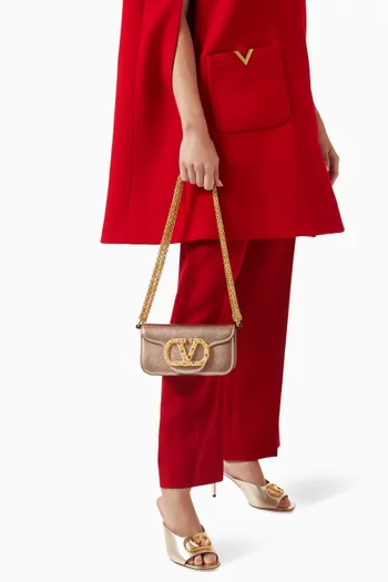 حقيبة كتف لوكو صغيرة مرصعة بأحجار كريستال جلد عجل لامع