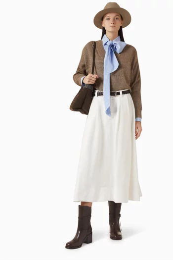 V-neck Rib-knit Sweater in Cotton Blend