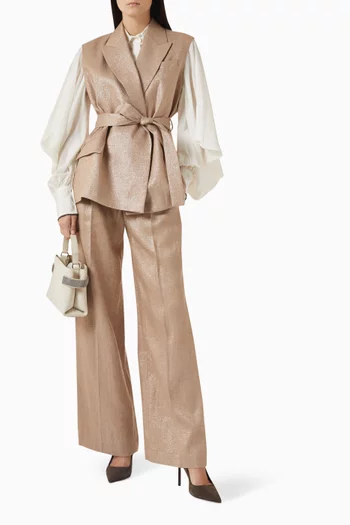 Pleated Wide-leg Pants in Linen Twill