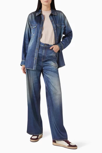 تي شيرت بشعار الماركة بتصميم مقلوب قطن وجيرسيه