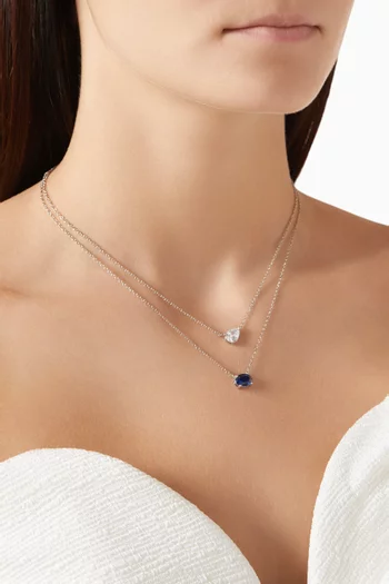 Two-row Pendant Necklace in Rhodium-plated Brass