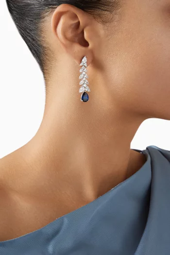 Tiered Pear Cascading Drop Earrings in Rhodium-plated Brass