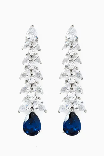Tiered Pear Cascading Drop Earrings in Rhodium-plated Brass