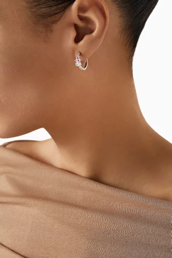 أقراط دائرية مرصعة بأحجار بيضاوية وكمثرية نحاس مطلي روديوم