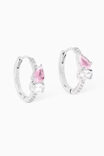 أقراط دائرية مرصعة بأحجار بيضاوية وكمثرية نحاس مطلي روديوم