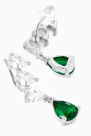 Pear Drop Crawler Earrings in Rhodium-plated Brass