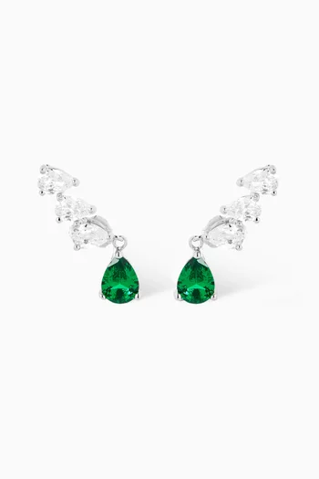 Pear Drop Crawler Earrings in Rhodium-plated Brass
