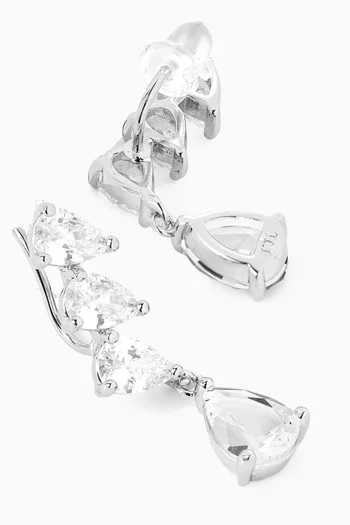 Pear Drop Crawler Earrings in Rhodium-plated Brass