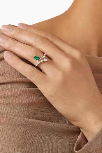 CZ Pear Open Ring in Rhodium-plated Brass