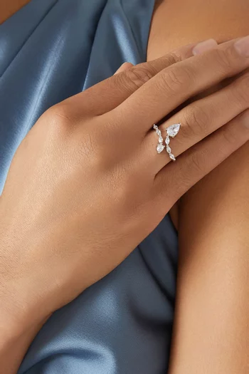 CZ Pear Open Ring in Rhodium-plated Brass