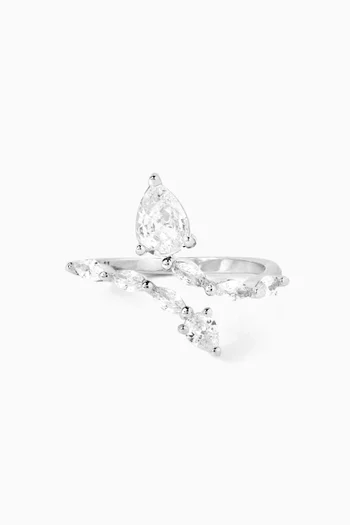 CZ Pear Open Ring in Rhodium-plated Brass