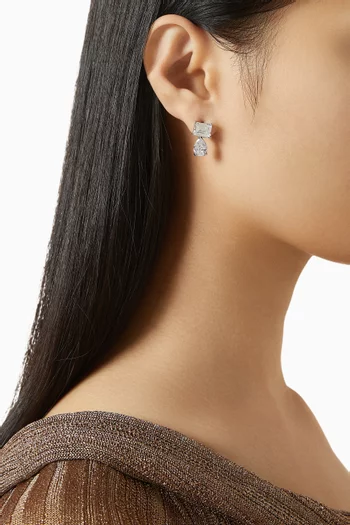 أقراط مرصعة بأحجار مستطيلة وكمثرية نحاس مطلي روديوم