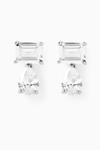 أقراط مرصعة بأحجار مستطيلة وكمثرية نحاس مطلي روديوم