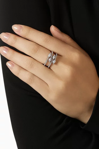 خاتم بتصميم مخلب مرصع بأحجار بافيه وماركيز نحاس مطلي روديوم