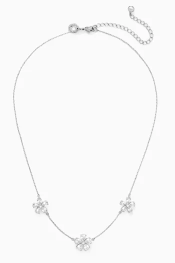 CZ Triple Flower Necklace in Rhodium-plated Brass