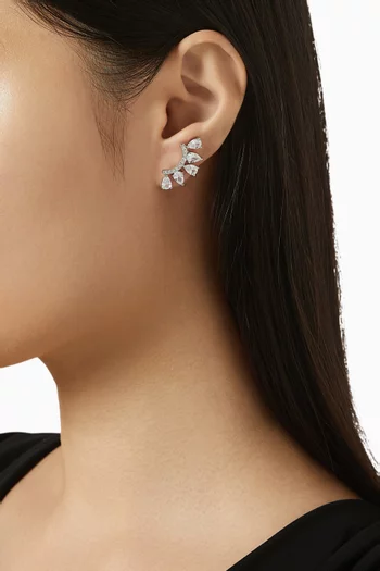 أقراط بتصميم مروحة مقوس مرصع بأحجار بأشكال متنوعة نحاس مطلي روديوم