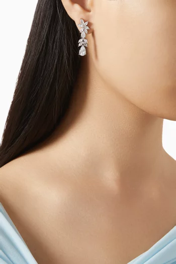 CZ Marquis Flower Drop Earrings in Rhodium-plated Brass