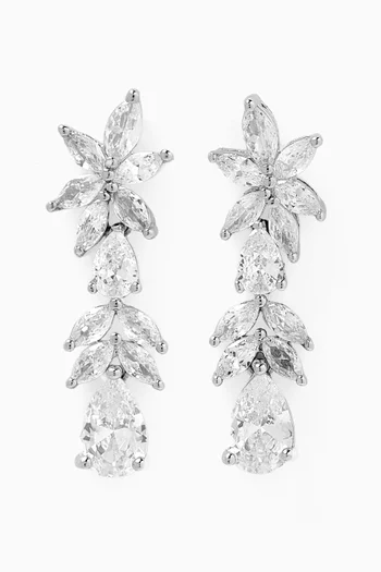 CZ Marquis Flower Drop Earrings in Rhodium-plated Brass