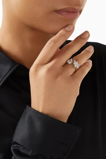 خاتم مفتوح بتصميم زهرة مرصع بأحجار زركونيا بشكل ماركيز نحاس مطلي روديوم