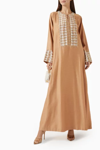 Bead-embellished Kaftan in Cotton