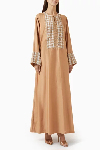 Bead-embellished Kaftan in Cotton