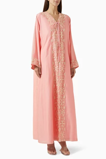 Bead-embellished Abaya in Cotton-twill